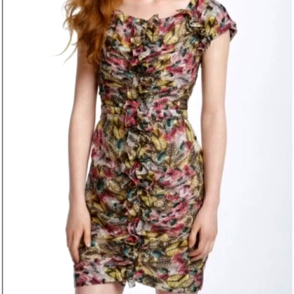 Anthropologie Leifsdottir Silk Ruffled Cap Sleeve Scoopneck Dress Sz 2